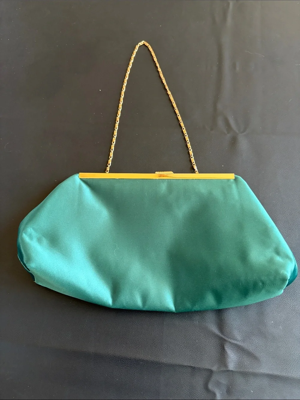 Brides by the Sea Emerald Green Satin Evening Clutch Gold Chain